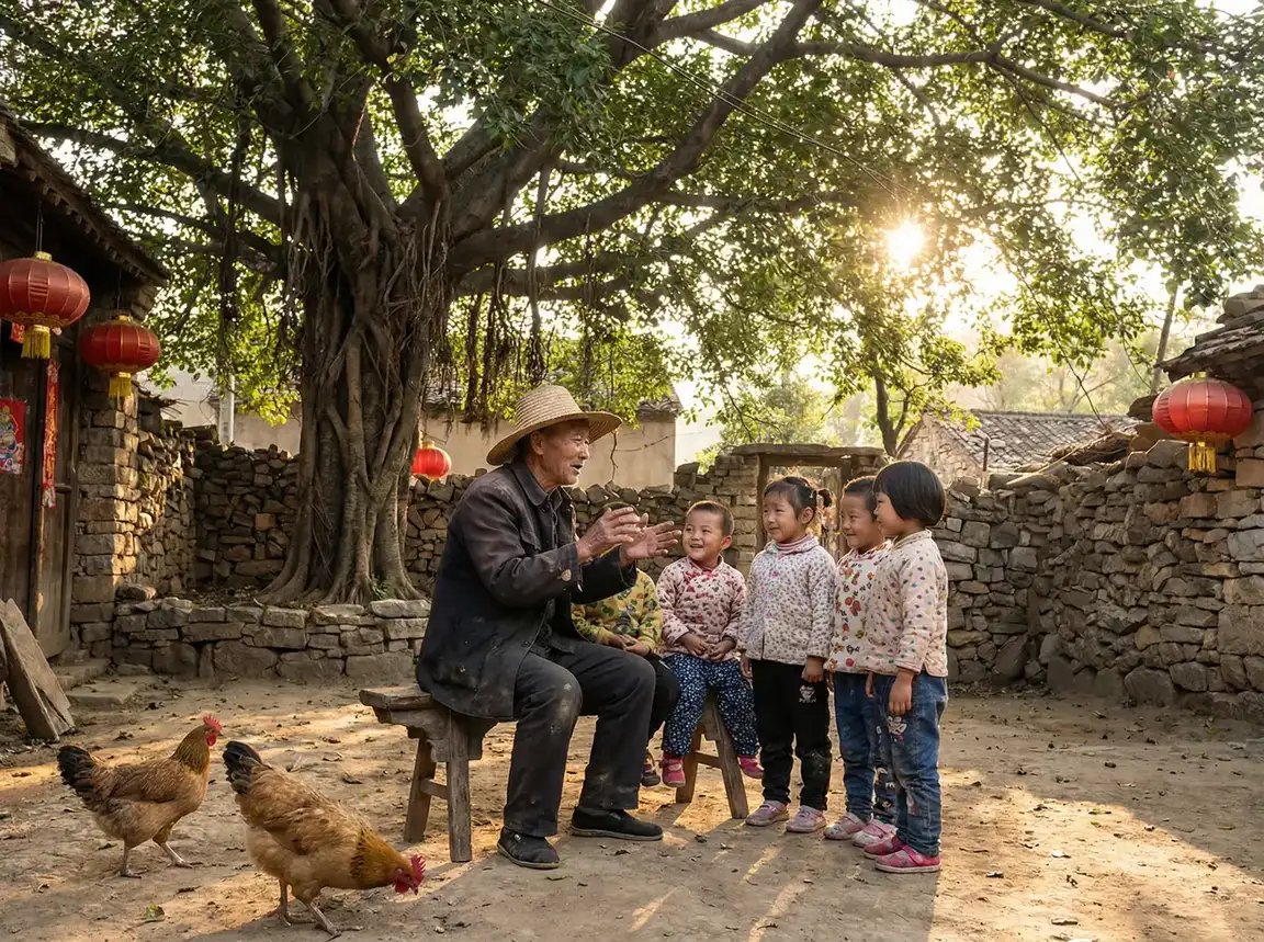 老人在大榕树下给孩子们讲故事 - 吉泽明步影片下载 乡村记忆